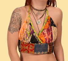 Womens Cotton Little Wing Printed Patchwork Halter Top - HalfMoonMusic
