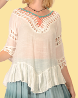 Womens Cotton Blend Crochet Open Back Blouse - HalfMoonMusic