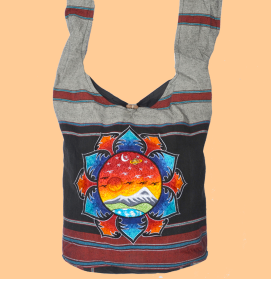 Hand Embroidered Mountain Universe Lotus Peddler Bag - HalfMoonMusic