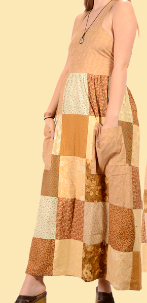 Womens Cotton Patchwork Tour Daze Open Back Tie Dress - HalfMoonMusic
