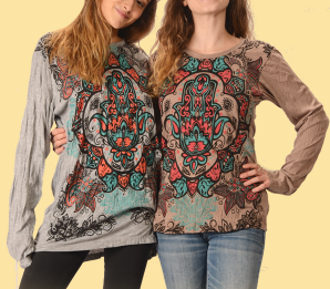 Womens Cotton Lotus Hamsa Hand Long Sleeve Shirt - HalfMoonMusic