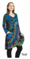 Womens Spandex Tie-Dye Long Sleeve Long Tunic Top W/ Pockets - HalfMoonMusic