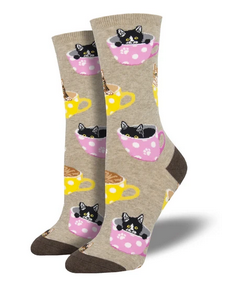 Kitten In A Cup Womens Socks - HalfMoonMusic