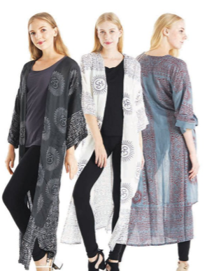 Womens Rayon Deity Print Long Kimono - HalfMoonMusic