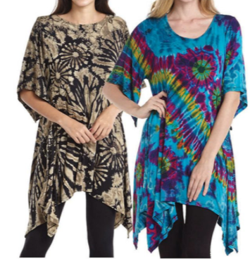 Womens Spandex Tie-Dye Longer Sides Tunic Top - HalfMoonMusic