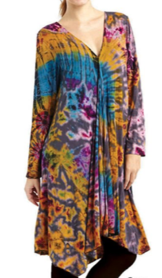 Womens Spandex Tie-Dye Mid-Sleeve V-Neck Top - HalfMoonMusic