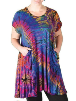 Womens Spandex Loose Fit Tie-Dye Dress W/ Pockets - HalfMoonMusic