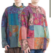 Mens Cotton Patchwork Button Down Shirt - HalfMoonMusic