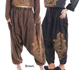 Womens Cotton Hamsa Hand Print Harem Pants - HalfMoonMusic
