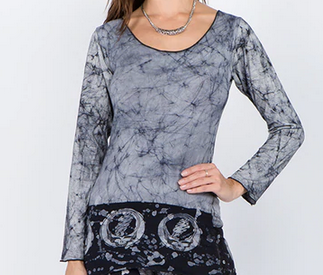 Womens Cotton Grateful Dead Long Sleeve Batik Top - HalfMoonMusic