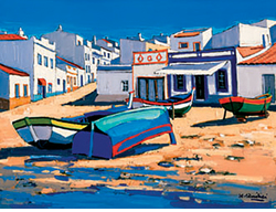 Barque Bleue a Alvor Art Print - HalfMoonMusic