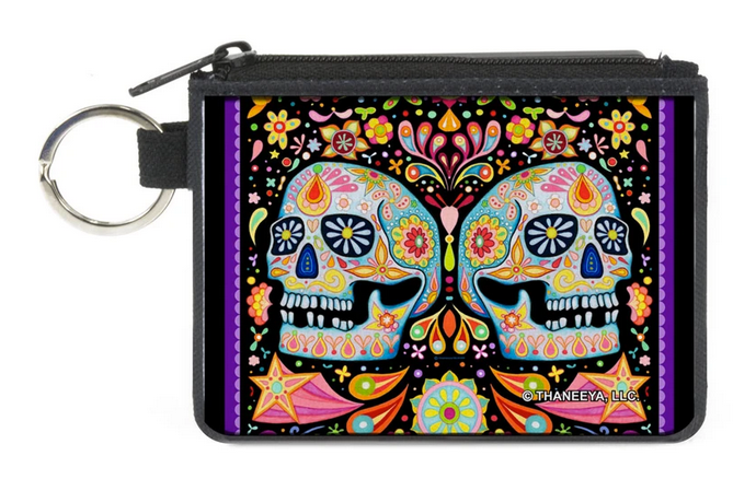 Twin Sugar Skulls Mini Coin Pouch - HalfMoonMusic