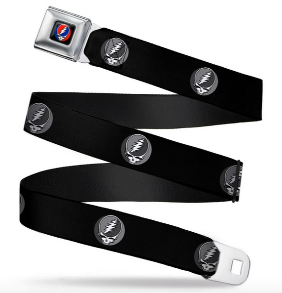 Grateful Dead B/W Stealie Seatbelt Buckle Belt - HalfMoonMusic
