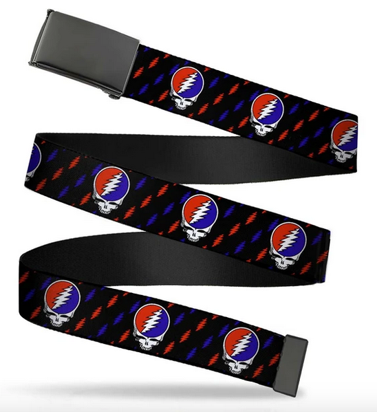 Grateful Dead Stealie & Bolts Clamp Buckle Belt - HalfMoonMusic