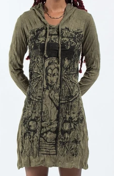 Womens Buddha Meditation Hoodie Dress - HalfMoonMusic