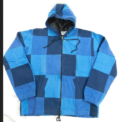 Mens Patchwork Basket Weave Cotton Jacket - HalfMoonMusic