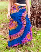 Womens Rayon Tie-Dye Mudd Mee Long Skirt - HalfMoonMusic