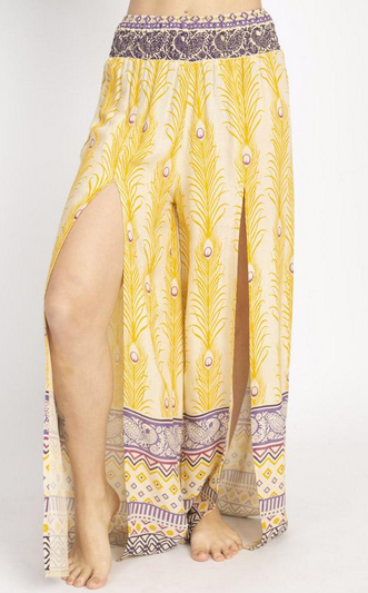 Womens Viscose Peacock Print Slit Leg Harem Pants - HalfMoonMusic
