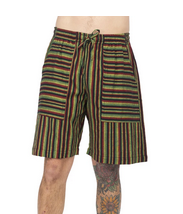 Mens Drawstring Rasta Stripe Shorts - HalfMoonMusic