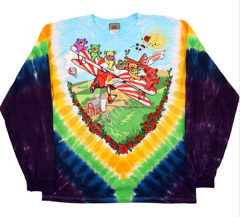 Mens Grateful Dead Biplane Bears Tie-Dye LS T-Shirt - HalfMoonMusic