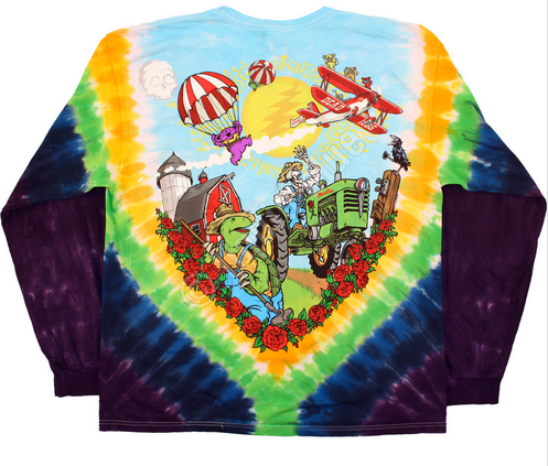 Mens Grateful Dead Biplane Bears Tie-Dye LS T-Shirt - HalfMoonMusic