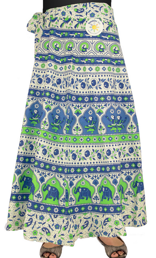 Womens Indian Print Wrap Skirt With Zip Pocket - HalfMoonMusic