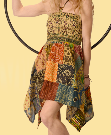 Womens Patchwork Cotton Fairy Cut Skirt Dress - HalfMoonMusic