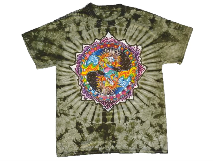 Men;s Tie-Dye Cosmic Yin Yang Skeleton Snowboard T-Shirt - HalfMoonMusic