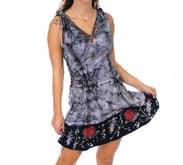 Womens Cotton Tie-Dye Grateful Dead Side-Braid Mini Dress - HalfMoonMusic