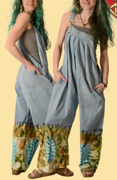 Womens Denim Tie-Dye Overalls - HalfMoonMusic