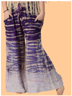 Womens Viscose Tie-Dye Electric Sky Ombre Flare Pants - HalfMoonMusic