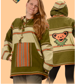 Grateful Dead Dancing Bear Hand Embroidered Striped Hoodie - HalfMoonMusic