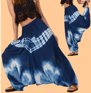 Womens Natural Indigo Tie-Dye Funky Harem Pants - HalfMoonMusic