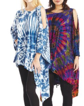 Womens Spandex Tie-Dye Reversible Cold Shoulder Top - HalfMoonMusic