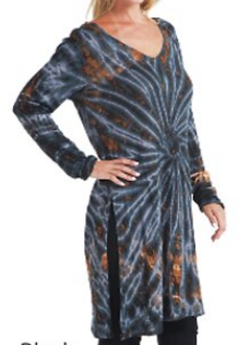 Womens Tie-Dye Long Sleeve Split Tunic Top - HalfMoonMusic