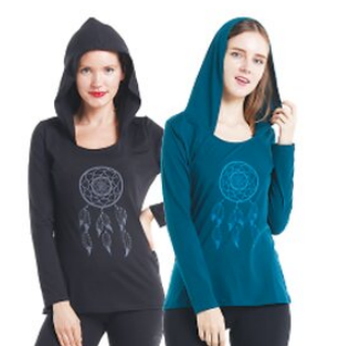 Womens Long Sleeve Dreamcatcher Print Hooded Top - HalfMoonMusic