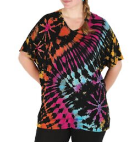 Womens Tie-Dye V-Neck Short Sleeve Top - HalfMoonMusic