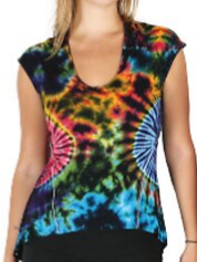 Womens Tie-Dye Circle Sides Short Sleeve Top - HalfMoonMusic