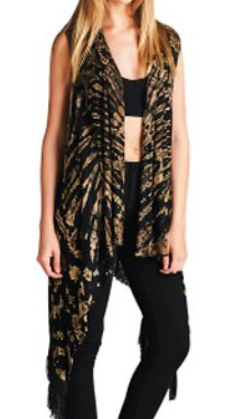 Womens Tie-Dye Long Vest With Fringe - HalfMoonMusic
