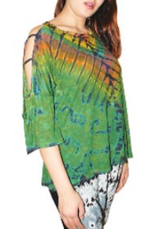 Womens Viscose Tie-Dye Half-Sleeve Long Sleeve Top - HalfMoonMusic