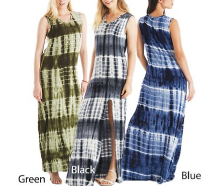 Womens Tie-Dye Striped Slit Leg Long Dress - HalfMoonMusic