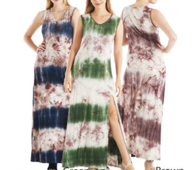 Womens Spandex Sleeveless Tie-Dye V-Neck Long Dress - HalfMoonMusic