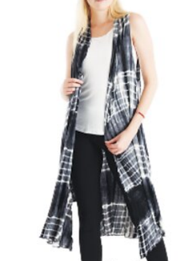 Women's Spandex Tie-Dye Striped Two Tone Long Vest - HalfMoonMusic