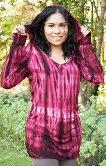 Womens Spandex Tie-Dye Long-Sleeve Hoodie Top - HalfMoonMusic