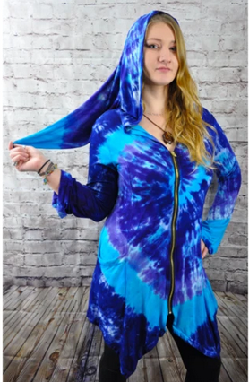 Womens Spandex Tie-Dye Pointed Hood Galadrial Hoodie - HalfMoonMusic