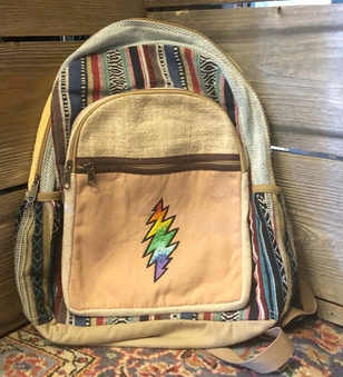 Hemp Patchwork Grateful Dead Rainbow Bolt Backpack - HalfMoonMusic