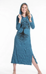 Womens Long Sleeve Tree of Life Long Hoodie Dress - HalfMoonMusic