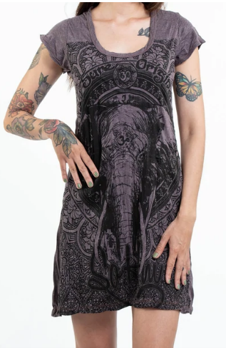 Womens Wild Elephant Tunic Dress - HalfMoonMusic