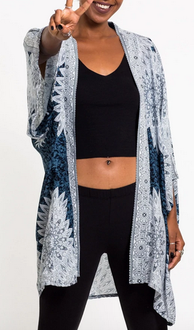 Womens Indian Print Kimono Cardigan - HalfMoonMusic