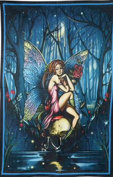 Fairy On A Skull 3D Indian Tapestry - HalfMoonMusic